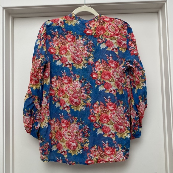 MNG Basics size 8 floral print blue and red blouse3/4 sleeve - Picture 15 of 16